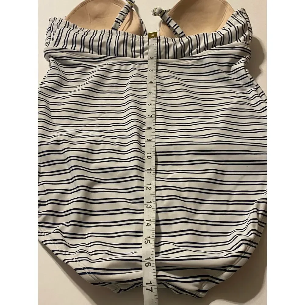 Kona Sol Women’s White Blue Stripe One Piece Swimsuit Size Large
